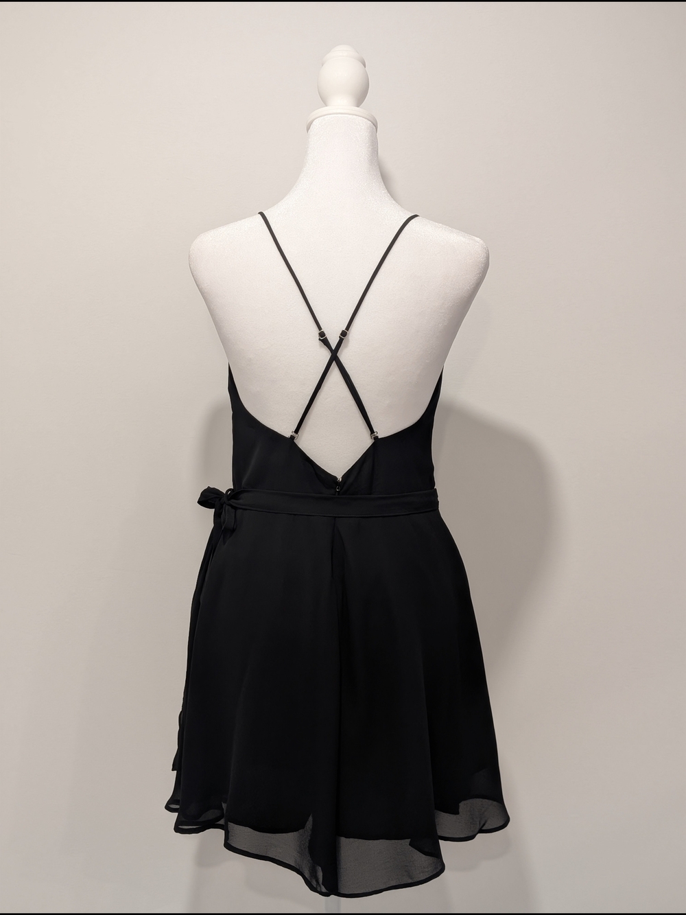 Dynamite Chiffon Wrap Dress Romper in Black - Picture 5 of 13